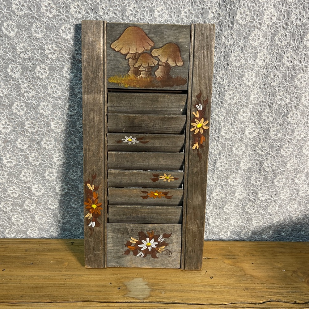 Antique Hand Painted Mushroom Shutter Wall Art